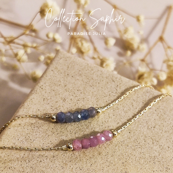 Bracelet Pierre de naissance- septembre-Saphir rose-bleue